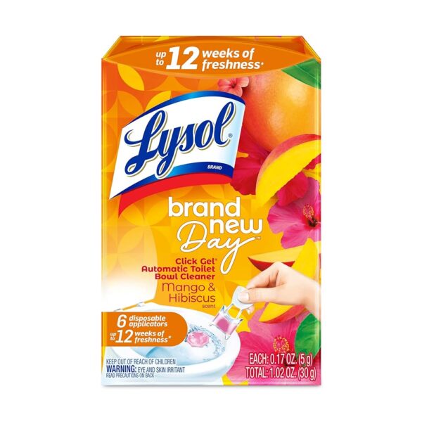 Lysol Click Gel Automatic Toilet Bowl Cleaner, Gel Toilet Bowl Cleaner, For Cleaning and Refreshing, Mango & Hibiscus, 6 Count (Pack of 1)