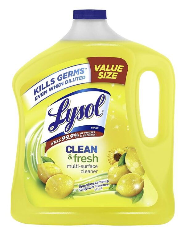 Lysol Multi-Surface Cleaner, Sanitizing and Disinfecting Pour, to Clean and Deodorize, Sparkling Lemon and Sunflower Essence, 90 Fl Oz