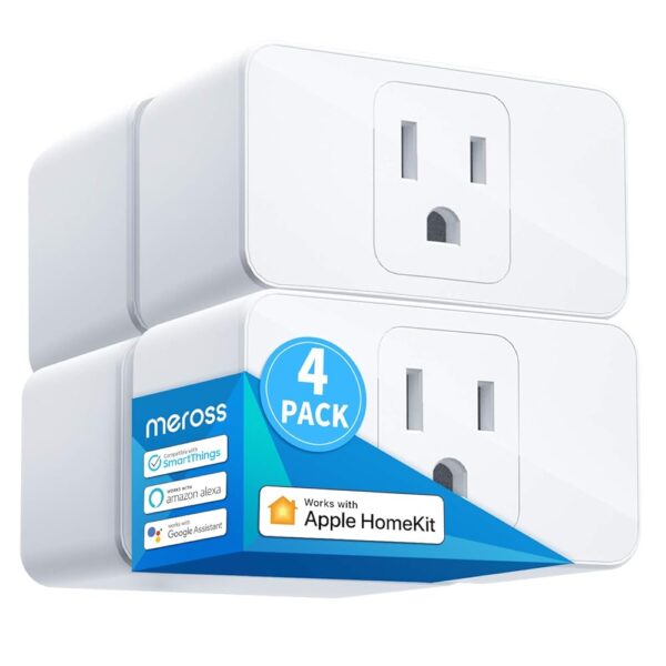 meross Smart Plug Mini, 15A & Reliable Wi-Fi, Support Apple HomeKit, Siri, Alexa, Echo, Google Assistant and Nest Hub, App Control, Timer, No Hub Needed, 2.4G WiFi Only, 4 Pack