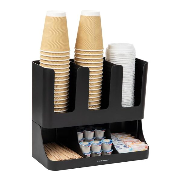 Mind Reader 6 Compartment Upright Breakroom Coffee Condiment and Cup Storage Organizer, Black