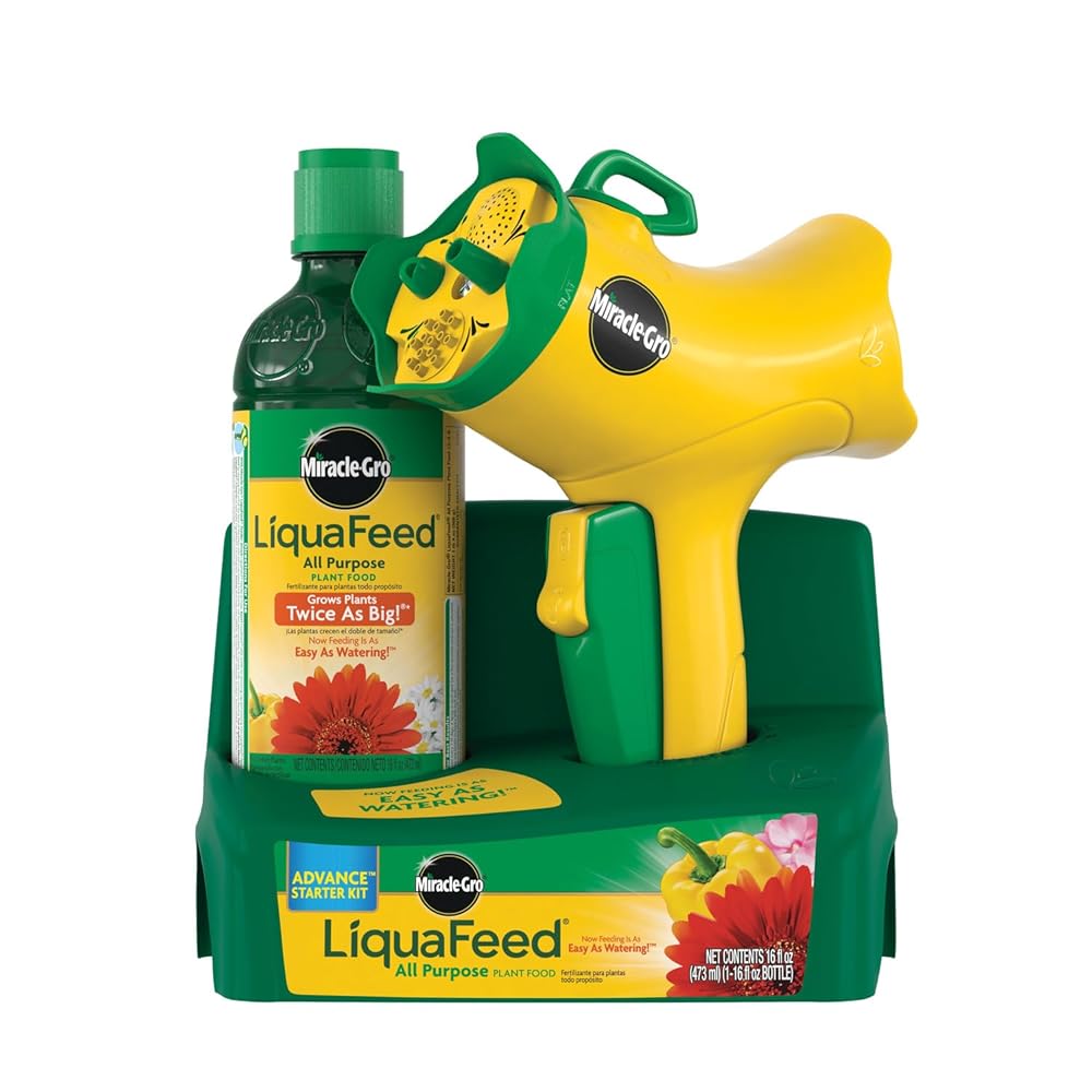 Miracle-Gro LiquaFeed All Purpose Plant Food Advance Starter Kit, One Bottle of Plant Fertilizer and One Feeder with Garden Hose Connection for Flowers, Vegetables, Trees and...