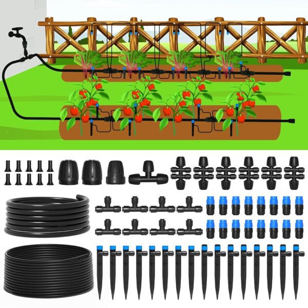 MIXC 230FT Drip Irrigation System,Quick Connector Garden Watering System Automatic Sprinkler System Kit for Lawn Raised Bed Greenhouse Plant Watering System with 1/4''...