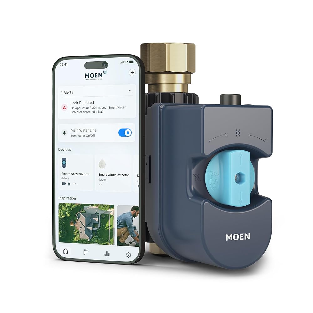 Moen Flo Smart Water Monitor and Automatic Shutoff Sensor, Wi-Fi Connected Water Leak Detector for 1-Inch Diameter Pipe, 900-006