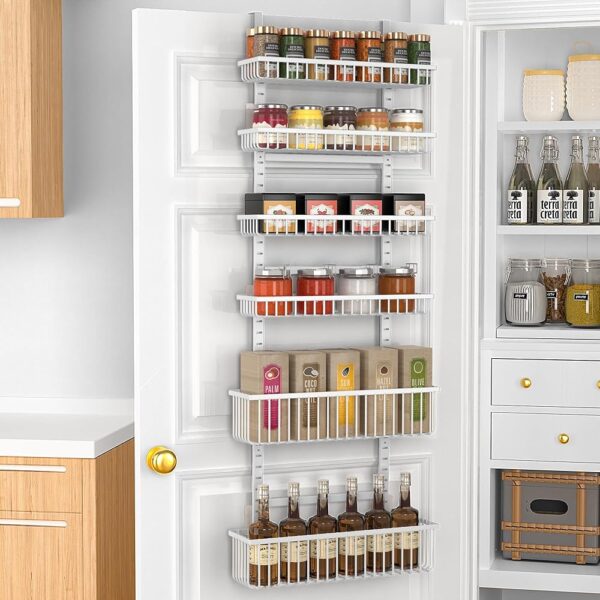 Moforoco 6-Tier Over The Door Pantry Organizer, Pantry Organization and Storage, Black Hanging Basket Wall Spice Rack Seasoning Shelves, Home & Kitchen Laundry Room Bathroom...