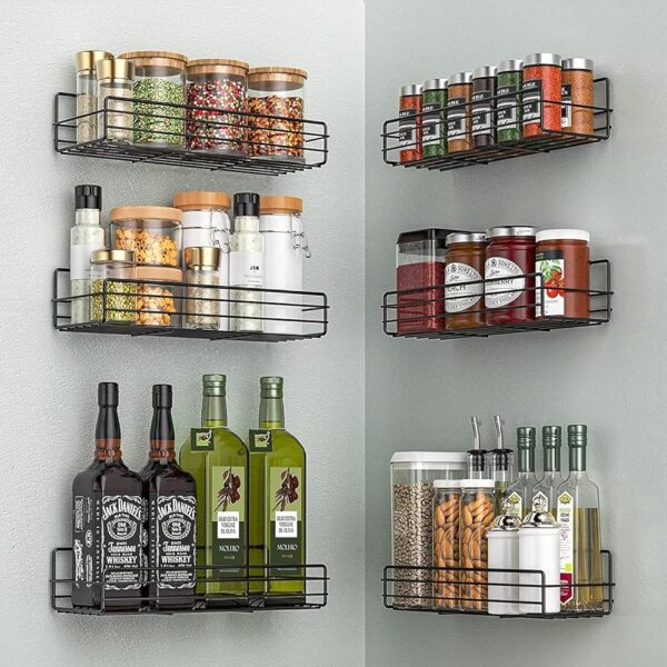 Moforoco Spice Rack Organizer Wall Mount (6Pack), Hanging Black Spice Pantry Organization Storage Shelf, Farmhouse Seasoning Organizer, Flexible Wall Shelves, Kitchen Essentials...