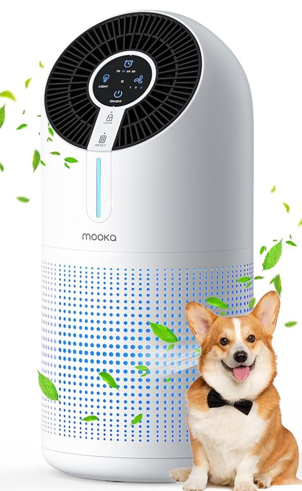 MOOKA Air Purifiers for Home Large Room up to 1095ft², H13 HEPA Filter Air Cleaner for Pets Bedroom Remove Smoke Dust Pollens Dander, Room Air Purifier with Timer Lock 4 Modes...