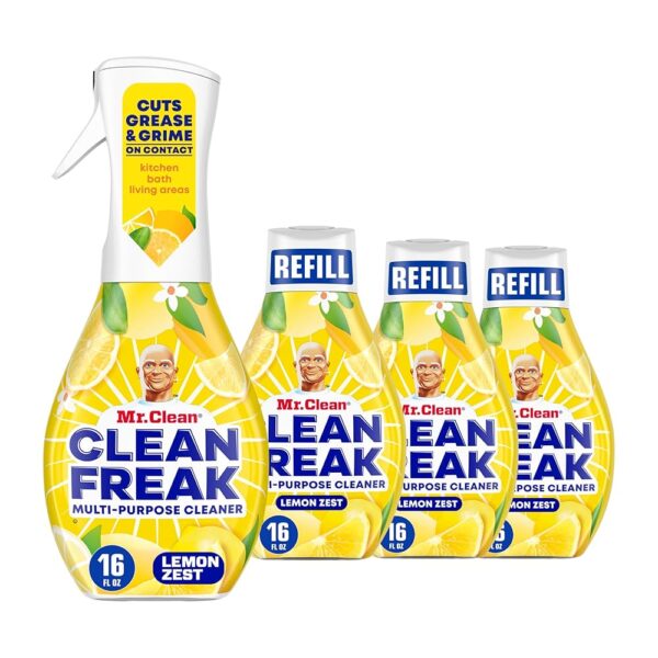 Mr. Clean Clean Freak Multi Surface Cleaning Spray, Deep Cleaning Mist Starter Kit and Refill Bundle, Lemon Zest Scent, 64 fl oz