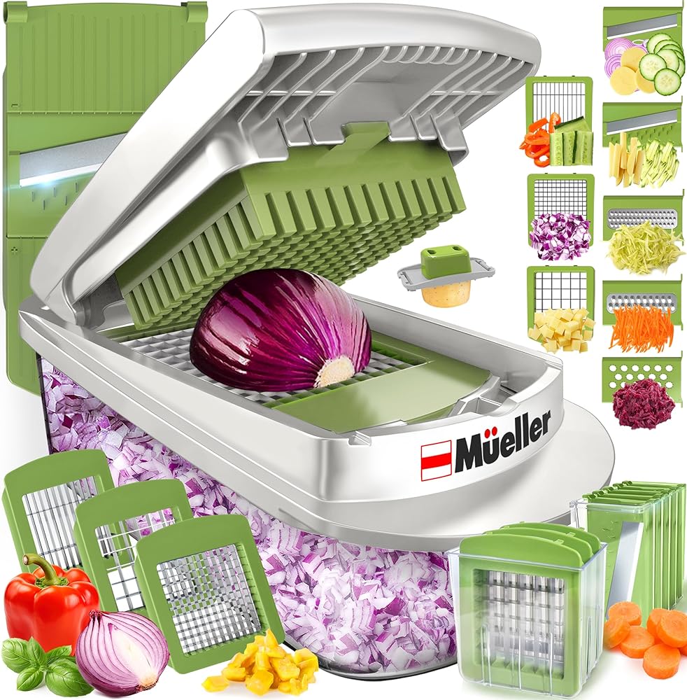 Mueller Pro-Series 10-in-1, 8 Blade Vegetable Chopper, Onion Mincer, Cutter, Dicer, Egg Slicer with Container, French Fry Cutter Potato Slicer, Home Essentials, Salad Chopper...