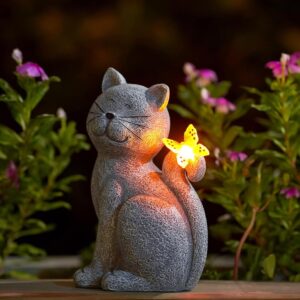 Nacome Solar Cat Outdoor Statues for Garden: Outside Decor with Butterfly Clearance for Yard Art Lawn Ornaments Porch Patio Balcony Home House - Birthday Gifts for Grandma Mom...