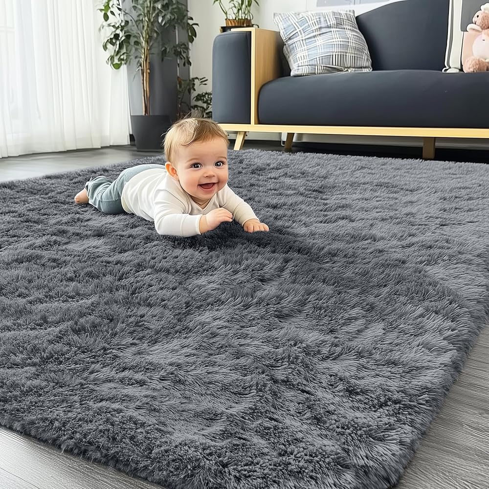 OLANLY Area Rugs for Living Room Bedroom, Machine Washable 4x5.9 Feet Soft Fluffy Shaggy Bedside Rug, Indoor Floor Carpet for Kids Girls and Boys, Dorms, Nursery Rooms, Home...