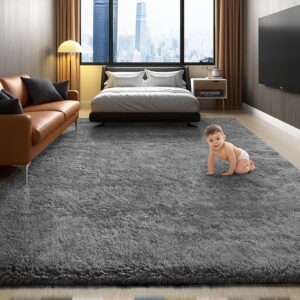 Ophanie Area Rugs for Bedroom Living Room, Grey Fluffy Fuzzy Shag Shaggy Carpet Soft Plush Furry Bedside Rug, Indoor Floor 4x6 Rug for Kids Girls Boys Home Decor Aesthetic, Dorm...