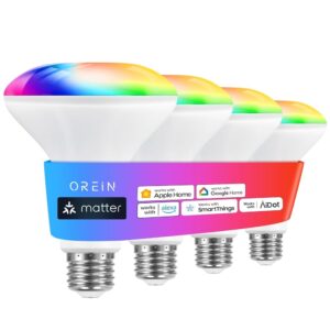 OREiN Matter Smart RGBTW Bulb, BR30 Smart Bulbs Work with Apple Home, Alexa, Google Home, SmartThings, Color Changing Light Bulbs 2.4Ghz WiFi only, Led Bulbs 650 Lumens...