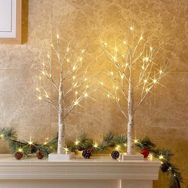 PEIDUO Christmas Decorations Indoor, 2 FT Birch Tree with LED Lights, Fairy Light Spirit Tree for Christmas Decor, Warm White Lighted Birch Tree for Home Decor Indoor, Battery...