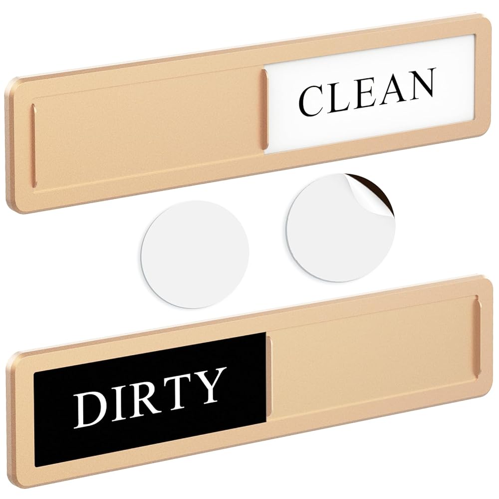 Premium Stainless Steel Dishwasher Magnet Sign - Aluminum Alloy Magnet - Kitchen Organizer and Gadget - Elegant Office, Home Decor - Dirty/Clean Dishwasher Indicator (Gold)