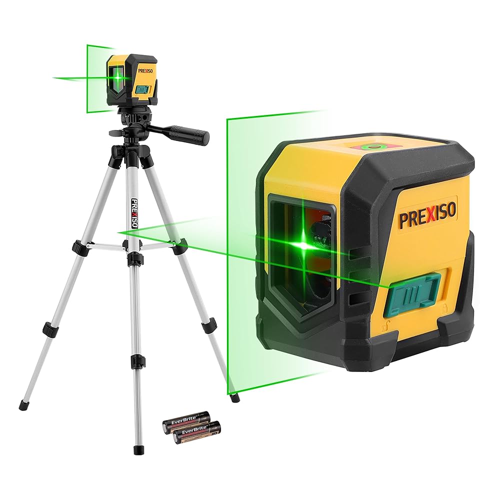 PREXISO Laser Level with Tripod, 65Ft Self Leveling Cross Line Laser Level, Green Line leveler Tool for Hanging Pictures, Floor Tile, Home Renovation with LED Indicator & 2 AA...