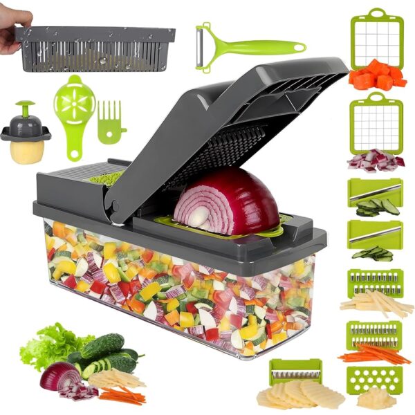 Pro-Series 16-in-1, 7 Blade Vegetable Chopper, Onion Mincer, Cutter, Dicer, Egg Slicer with Container, French Fry Cutter, Potato Slicer, Home Essentials & Kitchen Gadgets, Salad...