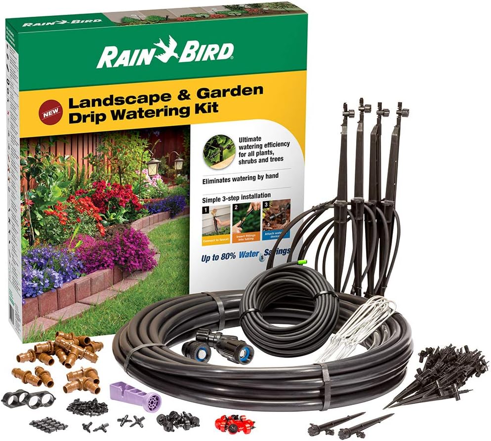 Rain Bird LNDDRIPKIT Drip Irrigation Landscape/Garden Watering Kit with Drippers, Micro-Bubblers, Micro-Sprays