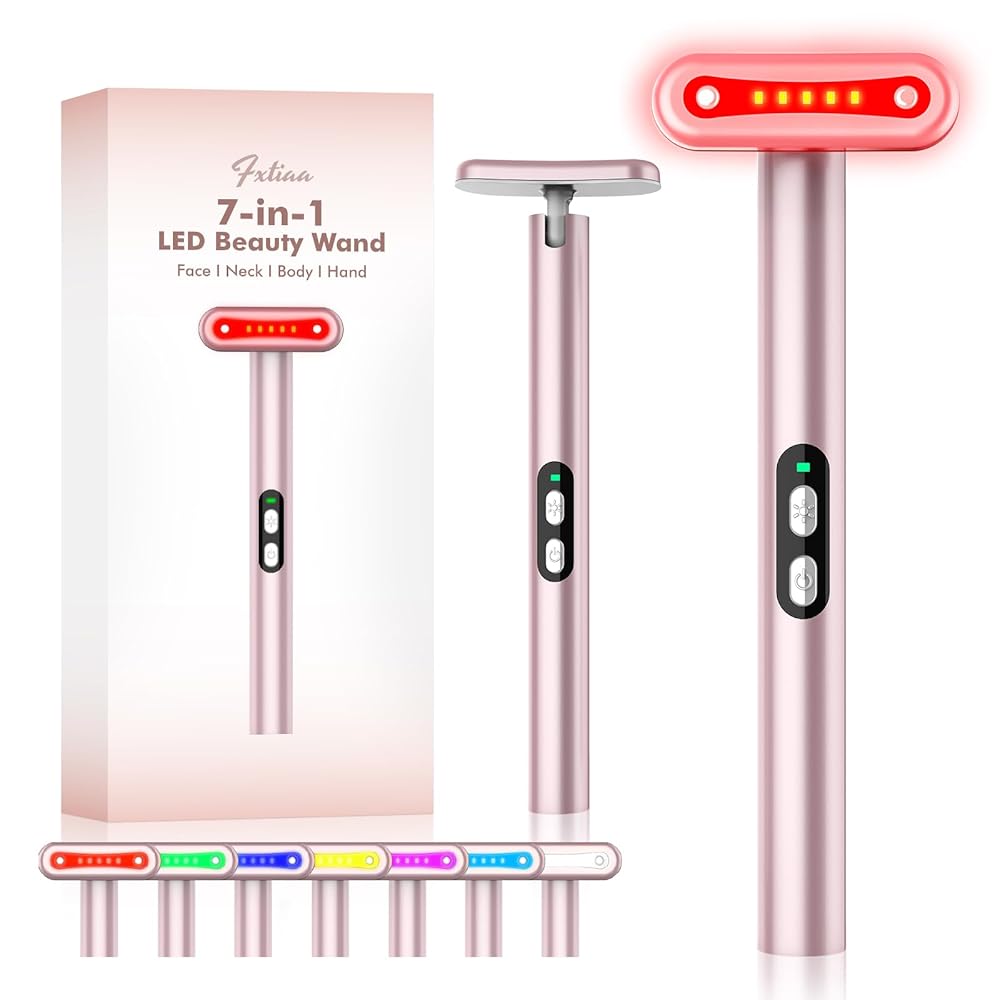 Red-Light-Therapy-Wand, 7 Colors LED Facial Light Therapy Wand for Face and Neck Rejuvenation, Face Massager Eye Beauty Tool at Home