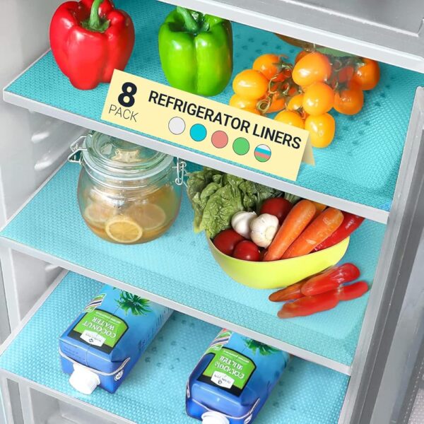 Refrigerator Liners for Shelves (8 Pack) by Linda’s Essentials - Easy to Clean Fridge Liner with Spill Protection, Refrigerator Shelf Liners & Drawer Liner, Non Slip BPA-Free...