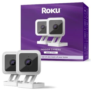 Roku Indoor Camera for Home Security, 2-Pack - Wired Security Camera with 1080p HD Color Night Vision, Works with Alexa & Google, Motion & Sound Detection, Built-in Siren,...