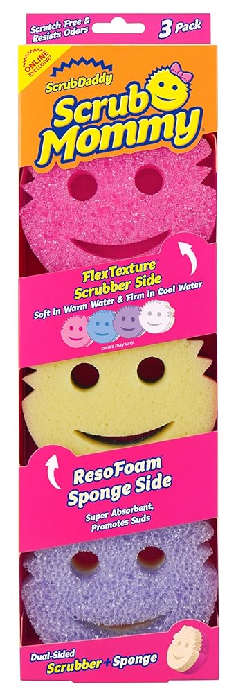 Scrub Daddy Scrub Mommy Sponges - Dish Scrubber + Non-Scratch Cleaning Sponges Kitchen, Bathroom + Multi-Surface Safe - Dual-Sided Dish Sponges for Scrubbing - Online Exclusive...