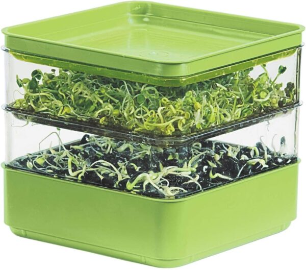 Seed Sprouter Kit, Two Tier Stackable Seedling Starter Tray with Lid, Microgreens Propagator Mini Plant Grow Trays, Germinate Seeds Indoors, Healthy Snacks, Bean Sprouts, Soil Free