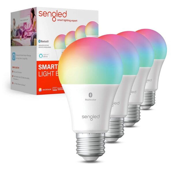 Sengled Light Bulb, S1 Auto Pairing with Alexa Devices, Color Changing , Smart Light that Work with , Bluetooth Mesh Smart Home Lighting, E26 60W Equivalent, 800LM, 4 Count...