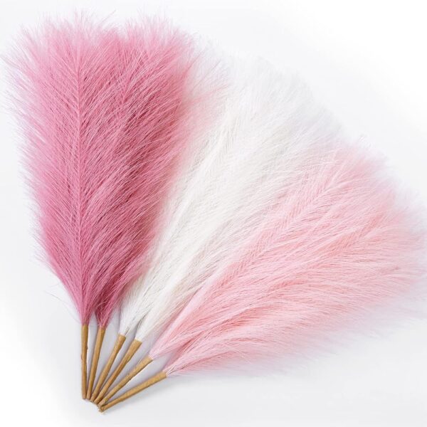 Serwalin Pampas Grass Pink Decor 17.7 Inch 6pcs, Faux Pampas Grass Home Decor, Artificial Pampas Grass Blush Fake Pampas, Short Vase Room Christmas Decoration