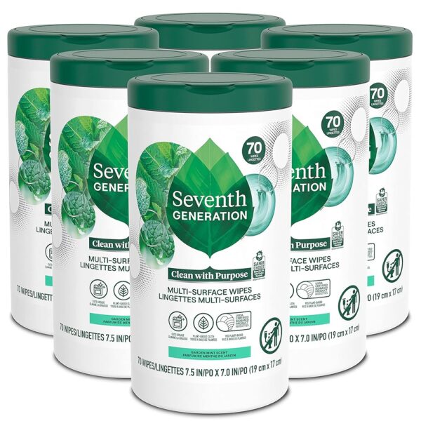 Seventh Generation Multi-Surface Wipes, Garden Mint scent, 70 ct, Pack of 6