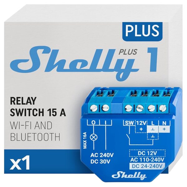 Shelly Plus 1 UL | WiFi & Bluetooth Smart Relay Switch with Dry Contacts | Home Automation | Alexa, SmartThings & Google Home Compatible | No Hub | DIY Remote Control | Garage...