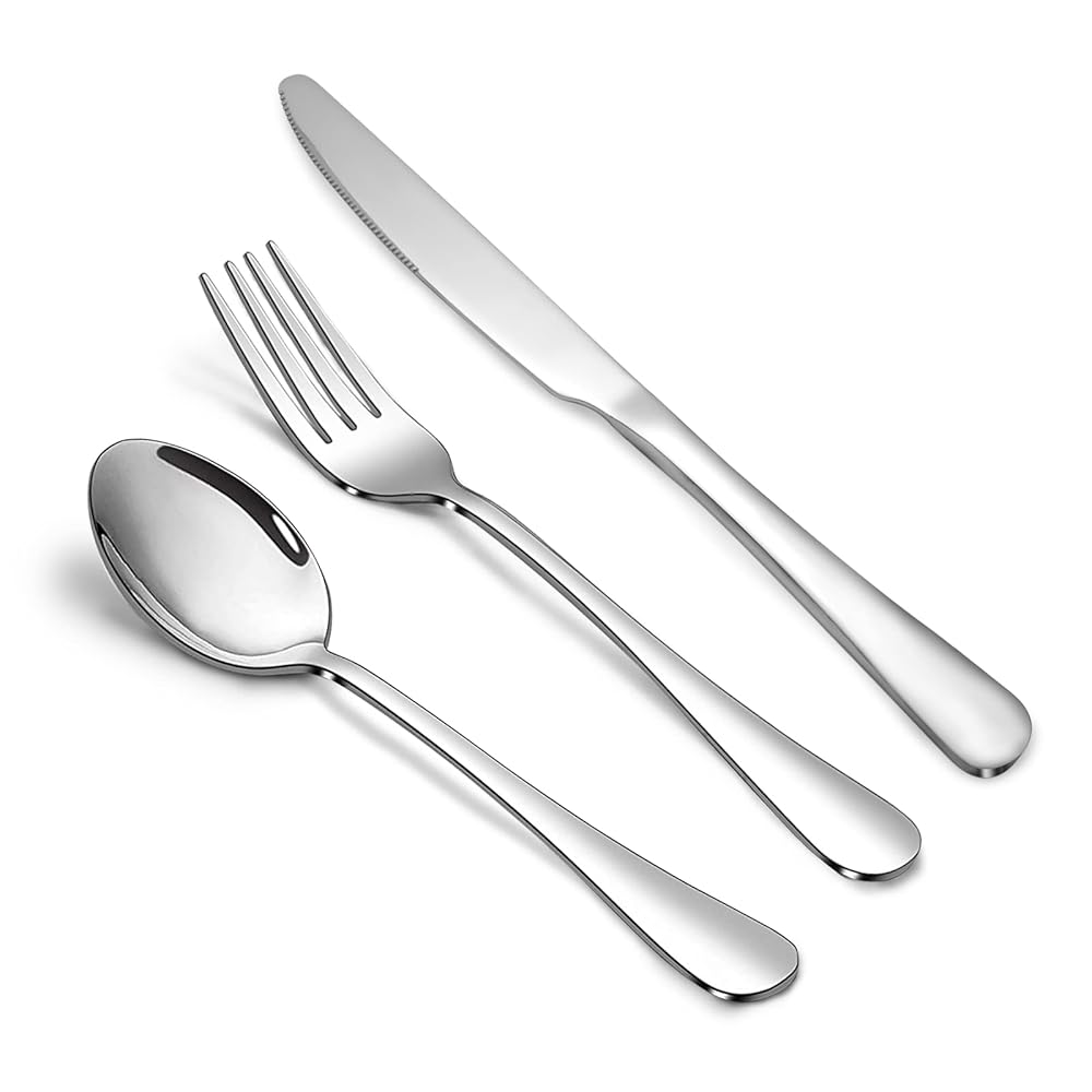 Silverware Set,SANTUO Stainless Steel Knives Spoon Forks Set for Home, Kitchen and Restaurant, Mirror Polished& Dishwasher Safe (18pcs Silverware set)