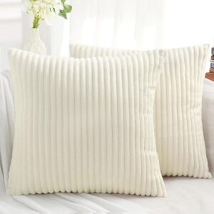 Simmore Christmas Decorative Throw Pillow Covers 18x18 Set of 2, Soft Plush Flannel Double-Sided Fluffy Couch Pillow Covers for Sofa Living Room Home Decor, Cream White