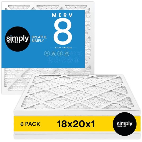 Simply Filters 18x20x1 MERV 8, MPR 600, Air Filter (6 Pack) - Actual Size: 17.75"x19.75"x0.75" HVAC, AC Furnace Air Filter