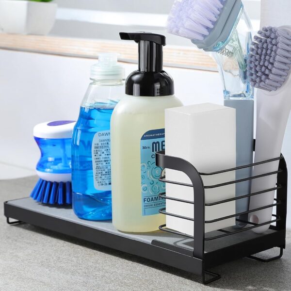 Sink Caddy Organizer with Fast-Drying Diatomite Board, Rustproof Non-Slip Sponge&Brush Holder for Kitchen Sink, Essential for Kitchen Organization, Home Sink Accessories