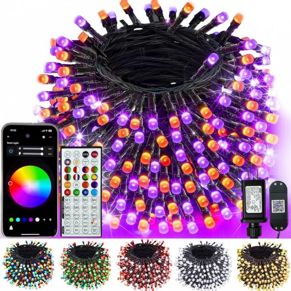 Smart Color Changing Halloween Lights with Remote & APP, 95FT 240LED RGB Dimmable Christmas String Lights, Waterproof Fairy Twinkle Lights for Outdoor Indoor Christmas Tree...