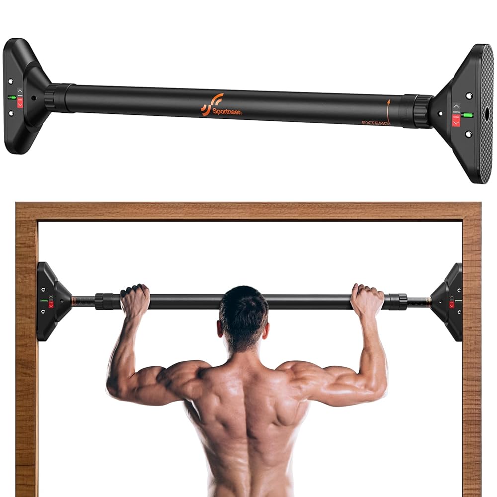 Sportneer Pull Up Bar: Strength Training Chin up Bar without Screws - Adjustable 29.5''-37'' Width Locking Mechanism Pull-up Bar for Doorway - Max Load 440lbs for Home Gym Upper...