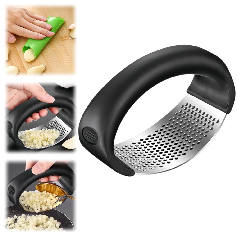 Stainless Steel Garlic Presser, 2024 Upgraded Rocker Garlic Mincer Garlic Press, Garlic Crusher with Peeler, Portable Manual Heavy Duty Garlic Mincer for Smash Garlic Home...