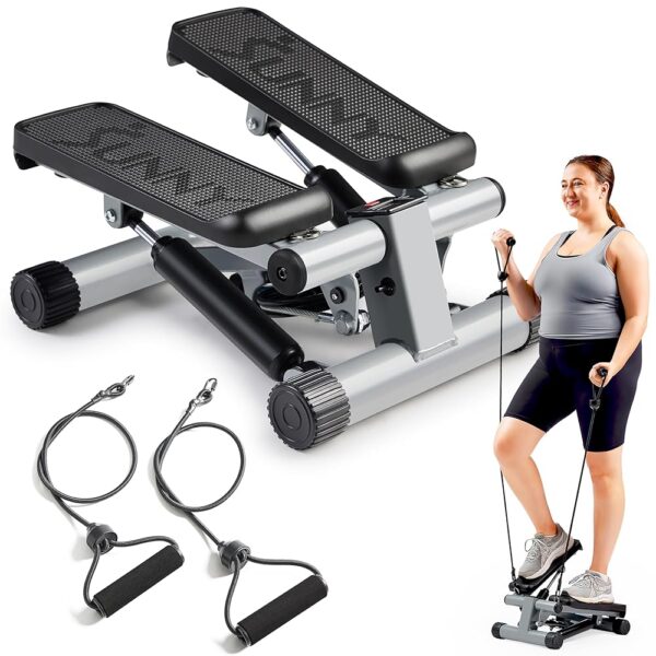 Sunny Health & Fitness Mini Steppers for Exercise at Home, Stair Step Workout Machine with Resistance Bands, Full Body Cardio Equipment, Optional Free SunnyFit App Connection...