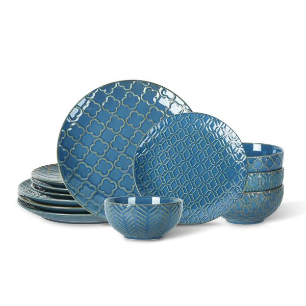 Sureasy Dinnerware Sets 12 Pieces, Ceramic Plates and Bowls Sets, Service for 4, with 10'' Dinner Plates, 8.5'' Salad Plates and 5.9'' Cereal Bowls, Dishes Set Dishwasher &...