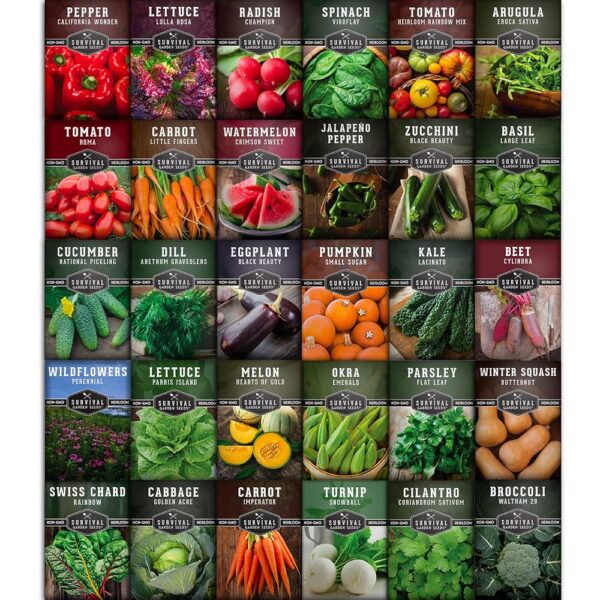 Survival Garden Seeds Home Garden Collection - 30 Pack with 18,500+ Non-GMO Heirloom Vegetable, Fruits, Herb Seed Varieties for Planting - Plant & Grow Survival Food & Emergency...