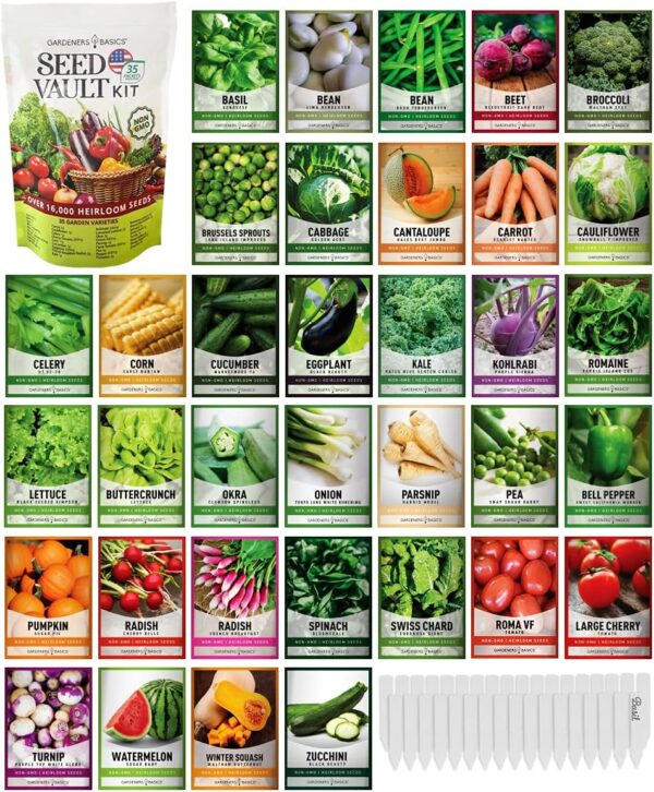 Survival Vegetable Seeds Garden Kit Over 16,000 Seeds Non-GMO and Heirloom, Great for Emergency Bugout Survival Gear 35 Varieties Seeds for Planting Vegetables 35 Free Plant...