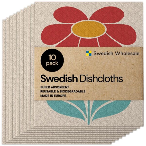 Swedish Wholesale Swedish DishCloths for Kitchen- 10 Pack Reusable Paper Towels Washable - Eco Friendly Cellulose Sponge Microfiber Dish Cloths - Kitchen Essentials - Retro Flower