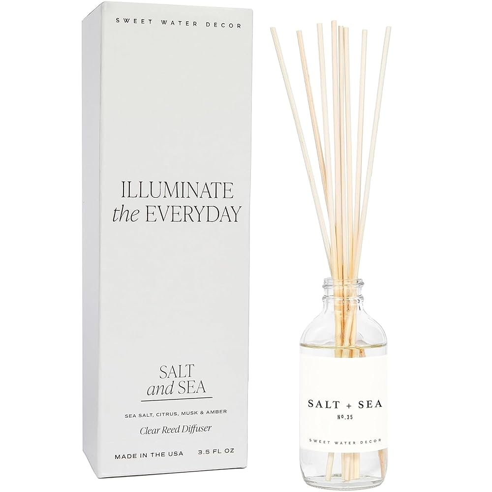 Sweet Water Decor Salt & Sea Reed Diffuser Set - Sea Salt Citrus & Musk Amber Scent Diffuser - Reed Diffusers for Home with Long Lasting Fragrance - Non-Toxic Oil Reed Diffuser...