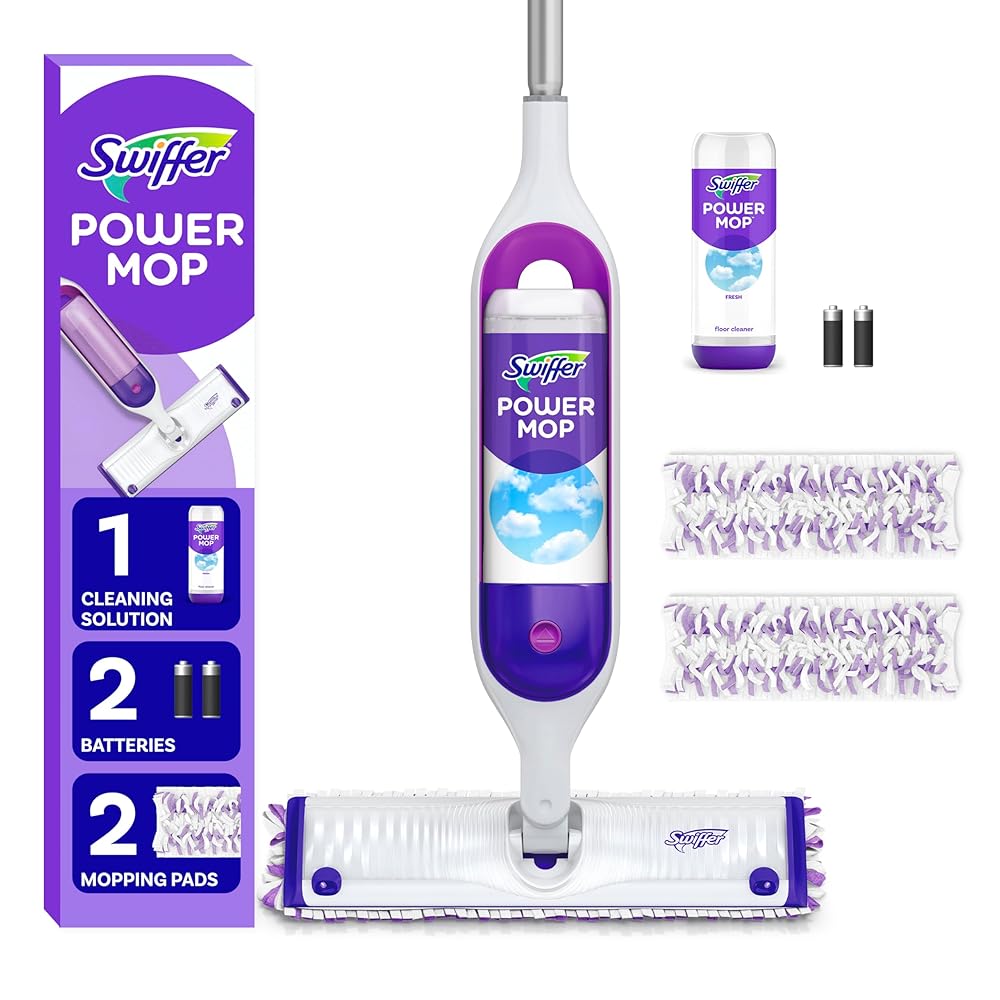 Swiffer PowerMop Multi-Surface Mop Kit for Floor Cleaning, Fresh Scent, Mopping Kit Includes PowerMop, 2 Mopping Pad Refills, 1 Floor Cleaning Solution with Fresh Scent and 2...