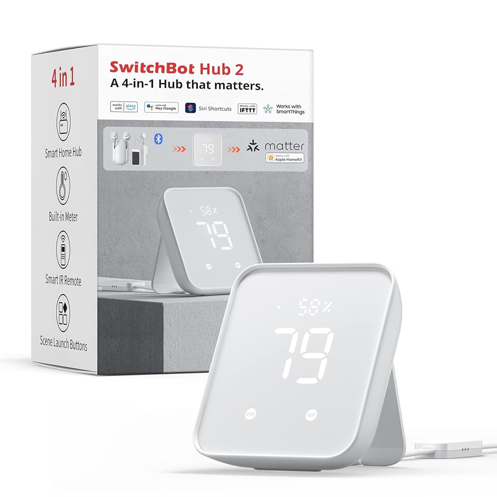 SwitchBot Hub 2 (2nd Gen), work as a WiFi Thermometer Hygrometer, IR Remote Control, Smart Remote and Light Sensor, Link SwitchBot to Wi-Fi (Support 2.4GHz), Compatible with...