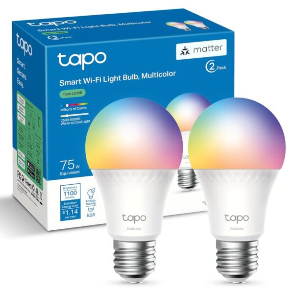 Tapo TP-Link Smart Light Bulbs, 1100 Lumens High Brightness (75W Equivalent), Matter-Certified, 16M Colors WiFi Light Bulb, Dimmable, Works w/Siri, Alexa & Google Home, A19 E26,...