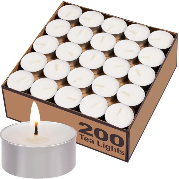 Tea Lights Candles Bulk - 200 Pack, 4.5+ Hours Fully Burns Tealight Candles Unscented Smokeless Bright Flame Tealights for Home, Sabbath, Weddings, Christmas & Halloween Decor,...