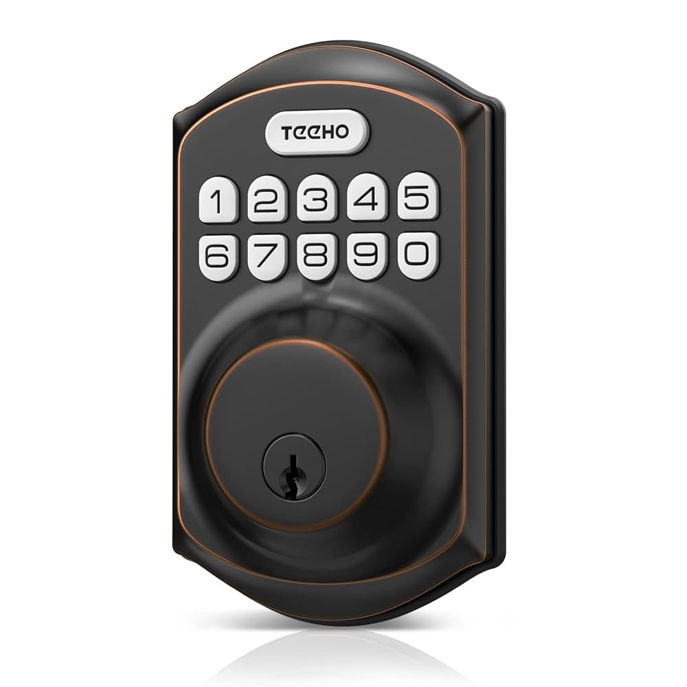 TEEHO TE001 Keyless Entry Door Lock with Keypad - Smart Deadbolt Lock for Front Door with 2 Keys - Auto Lock - Easy Installation - Oil-Rubbed Bronze