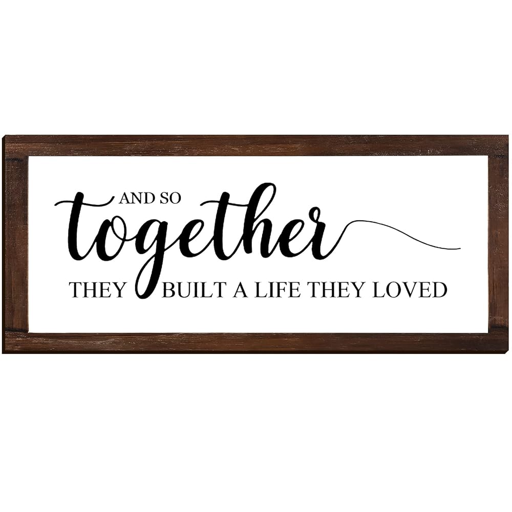 Together They Built A Life They Loved Sign 14 x 6.4 Inches Farmhouse Wall Decor Rustic Modern Framed Wood Sign Hanging Plaque for the Home Love Signs Decorations (And So...