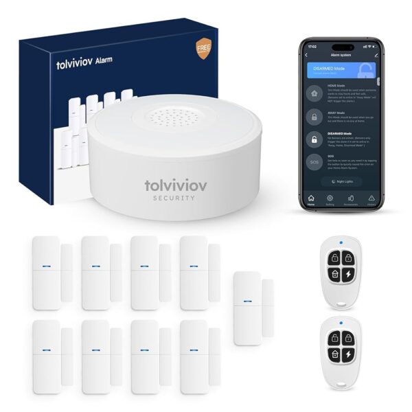 tolviviov Home Alarm System(2nd Gen), 12 Pieces Smart Home Alarm Security System DIY No Monthly Fee, Phone Alert, Alarm Siren, Door/Window Sensors, Remotes, Work with Alexa, for...